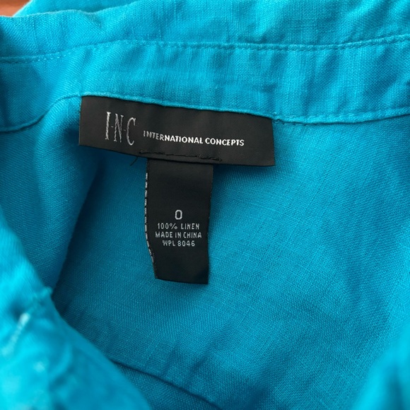 INC International Concepts Size 0 Blue Linen Long Sleeve Button Down - Picture 12 of 13